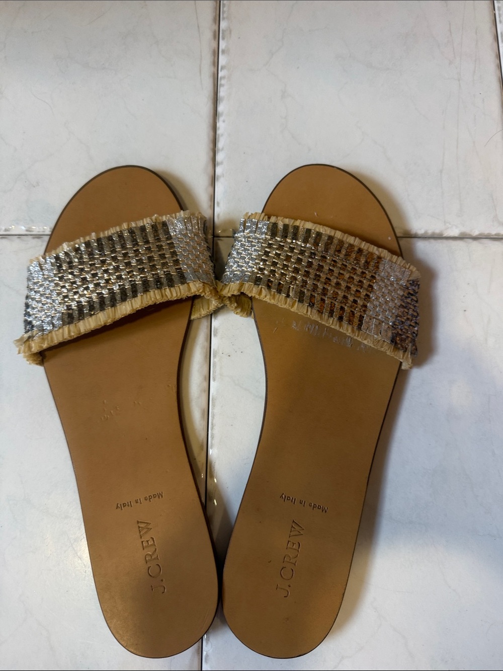 J. Crew Metallic Gold and Silver Beaded Slide Sandals